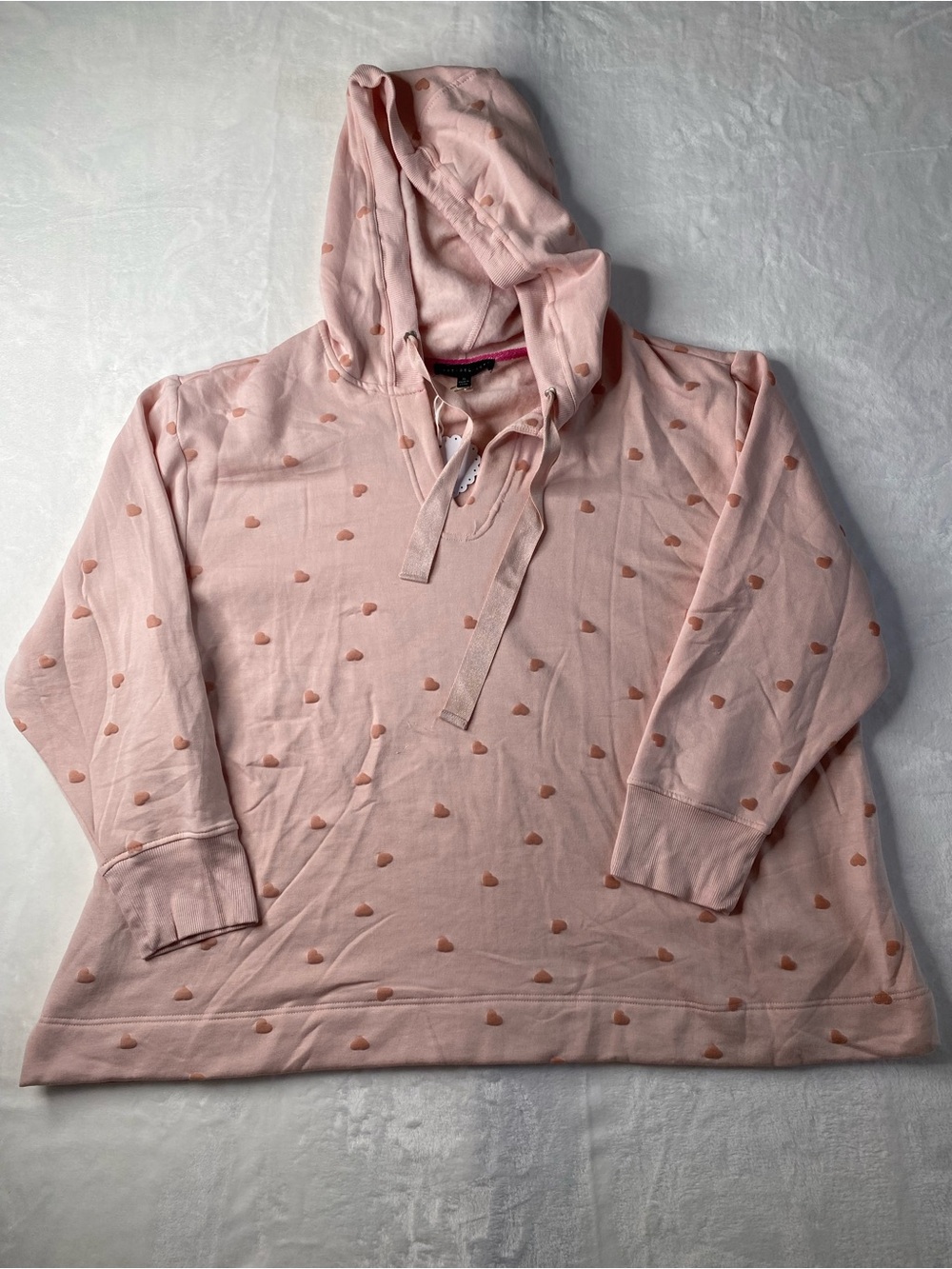 Jane And Delancey Women’s Blush Pink Heart-Print Hooded Fleece Sweater Size 3X